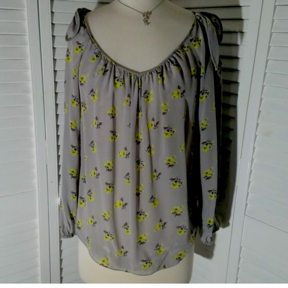 Rebecca Taylor Gray Yellow Floral Silk Blouse